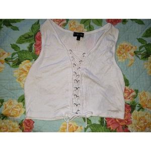 White lace up crop top